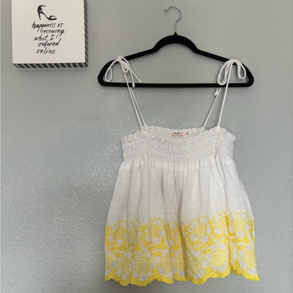 Francesca’s White and Yellow Floral Embroidered Top